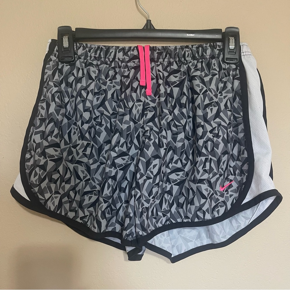 Nike girls  Black and Gray Patterned Shorts with Pink Accent